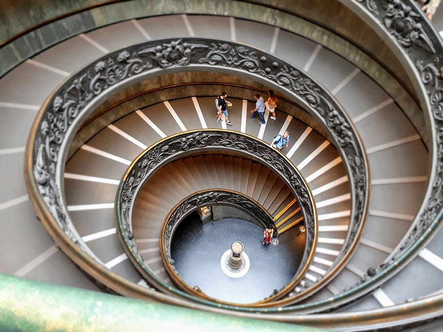 tangga, vatikan, spiral, simetris, roma, italia, tengara, arsitektur, kuno, kota