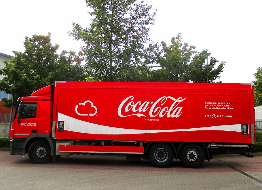 coca cola, transport, germany, red, lemonade, truck, transportation, land vehicle, mode of transportation, tree