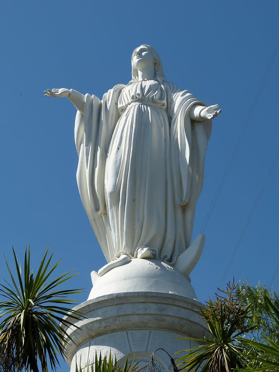 Statue, Figure, Sculpture, Church, maria, faith, madonna, bless, chile, santiago