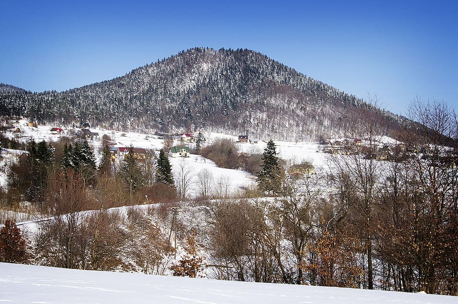 winter, snow, mountains, landscape, nature, malopolska, island beskids, top, view, cold temperature