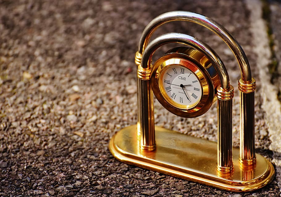relógio, relógio de pêndulo, decorativo, ponteiro, tempo, relógio de mesa, dourado, tempo de, algarismos romanos, à moda antiga