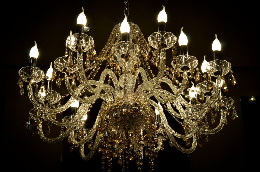 glass multi-arm chandelier, chandelier, luminaire, light, candle, decoration, celebration, glowing, ornate, illuminated
