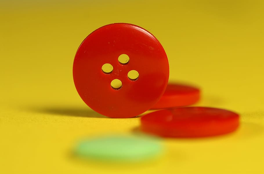button, red, yellow, buttons, tailor, dress, 4, holes, round, detail