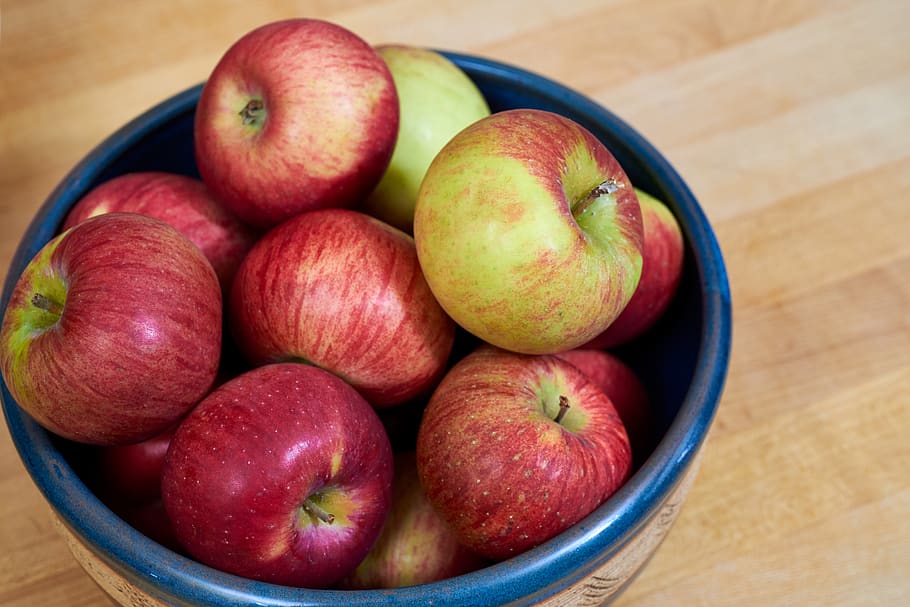 bowl, apples, kitchen, countertop, cooking, baking, ingredients, raw, fresh, harvest