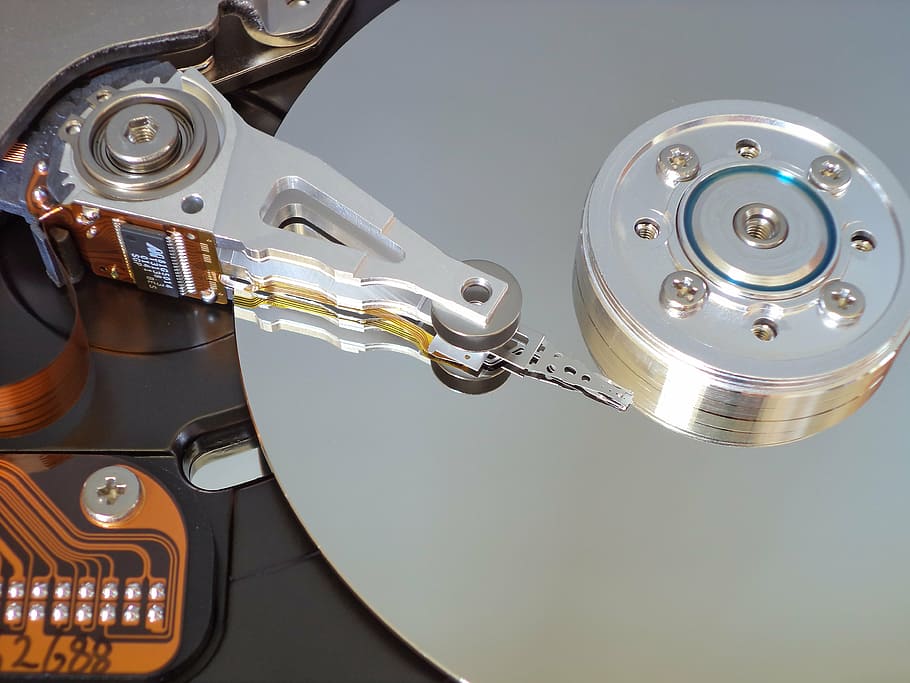 hard disk, storage, open hard drive, metal, technology, hard drive, equipment, shiny, connection, transportation