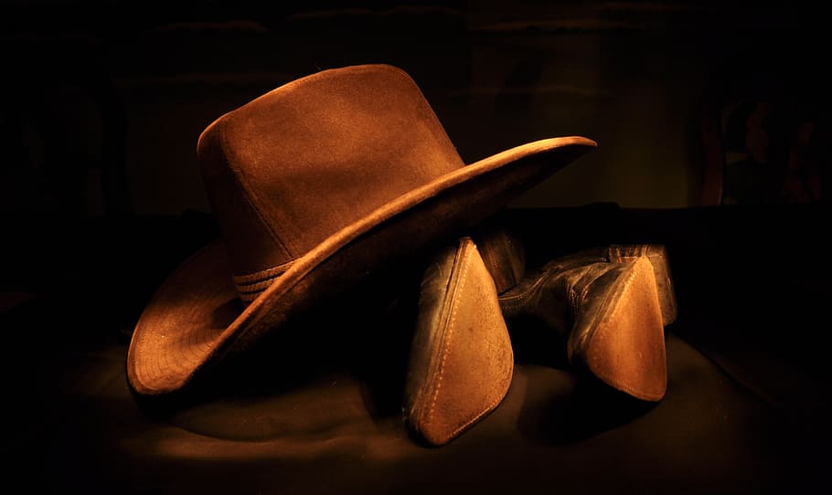 brown, boots, cowboy boots, light painting, hat, cowboy, cowboy Hat, wild West, fashion, indoors