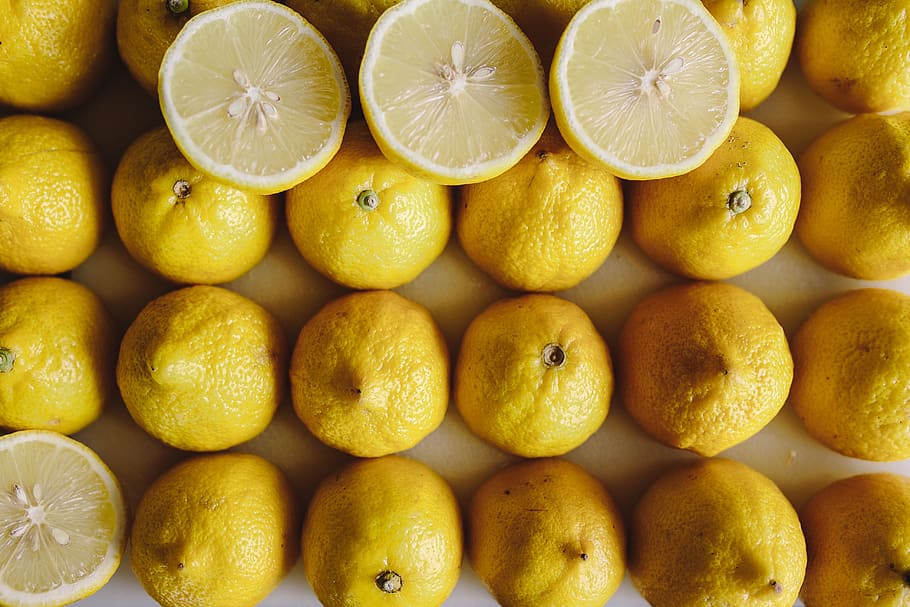 yellow, fruit, lemon, yeallow, halved, Fresh, lemons, healthy eating, food, food and drink