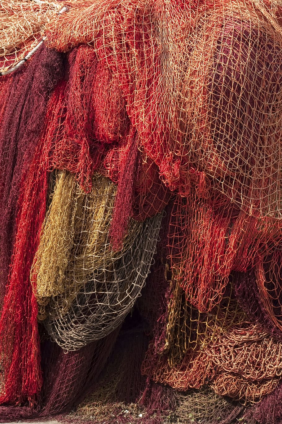 fishing, netting, red, fishing net, commercial fishing net, textile, pattern, fishing industry, day, close-up