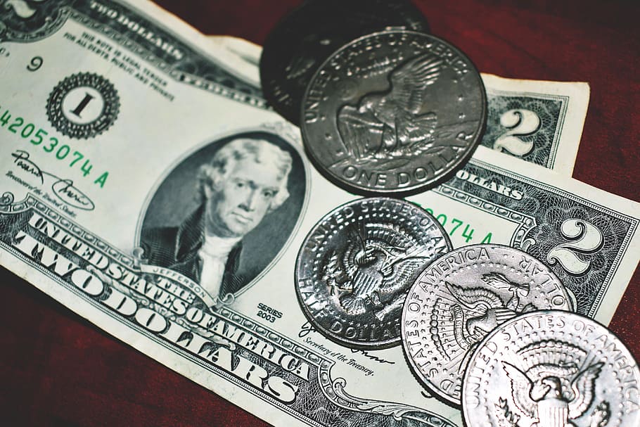 現金紙幣, 硬貨, 私たち, ドル通貨, 現金, 紙幣, 米ドル, 通貨, さまざまな, ビジネス
