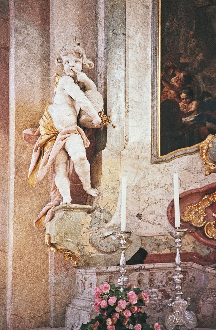 Putto, Plaster, Figure, honigschlecker, plaster figure, chalk figure, statue, white, soft pink, baroque