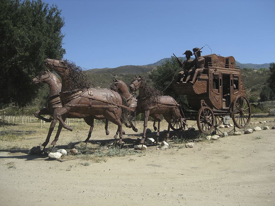 Horses, Rider, Wagon, Statue, Equestrian, horseback, ride, sculpture, monument, culture