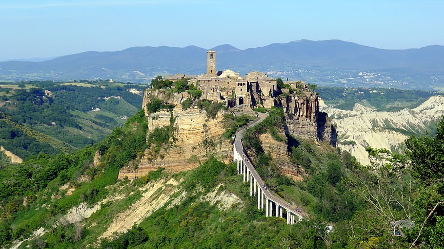 civita di bagnoregio, latium, viterbo province, cliff, erosion, landmark, volcanic tuff, rock, scenic, friable
