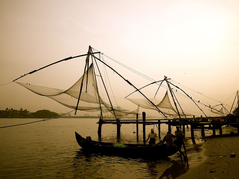 sepia, tone photography, group, men, fishing boats, fishing, chinese, fishing nets, tradition, shore