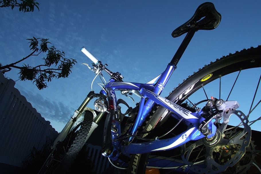 Mountain Bike, Sky, lappierre, full frame, bike night, bicycle, transportation, blue, pedal, low angle view