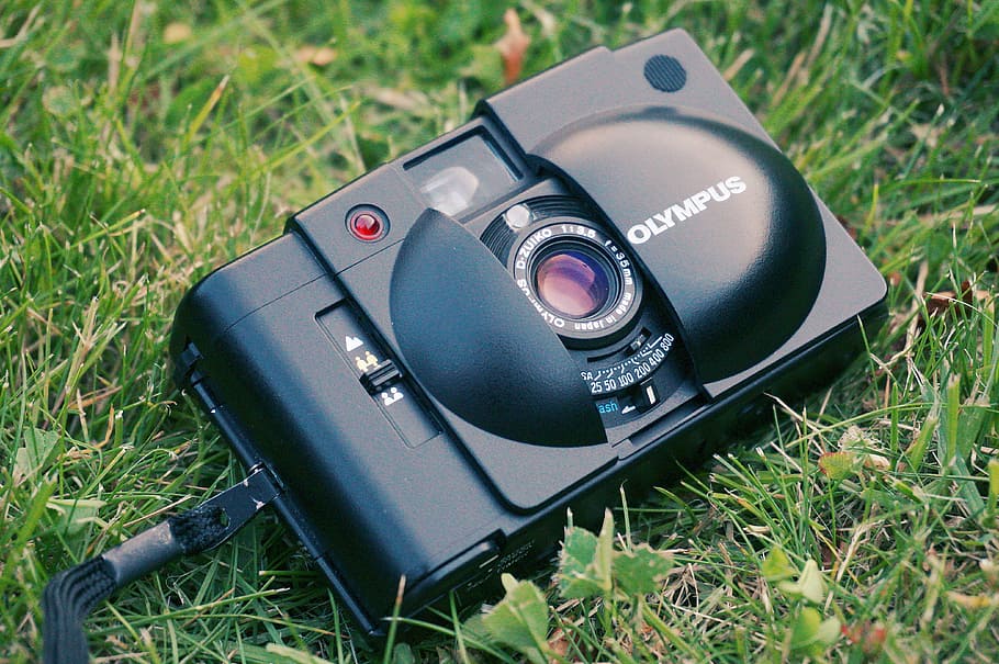 black olympus camera, digital, camera, lens, photography, green, grass, outdoor, camera - Photographic Equipment, equipment