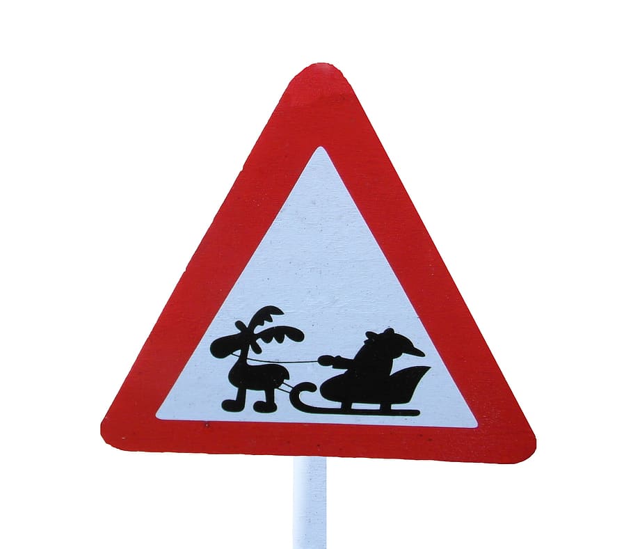 santa claus, reindeer signage, shield, reindeer, slide, attention, traffic sign, sign, road sign, road