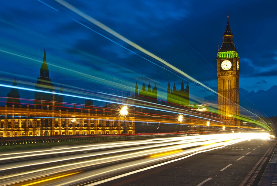 houses of parliament, night, long exposure, night photography, city, road, london, england, big Ben, london - England