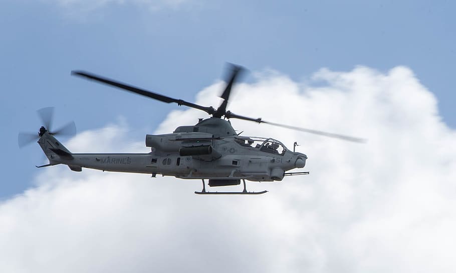 ah-1z viper, attack helicopter, aviation, aircraft, sky, clouds, flying, air vehicle, transportation, mode of transportation