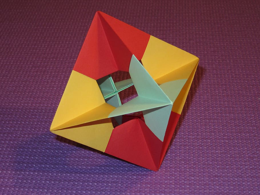 segi delapan, padatan platonis, origami, berwarna-warni, kertas, geometri, multi-warna, di dalam ruangan, seni dan kerajinan, tampilan sudut tinggi