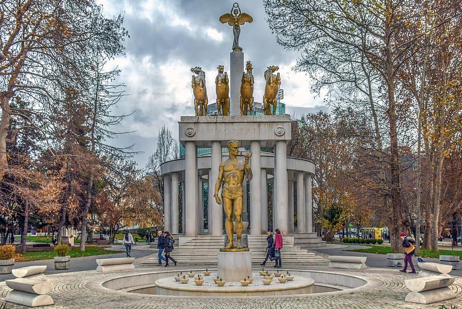 héroes caídos de macedonia del norte, monumento, parque, arquitectura, escultura, viajes, turismo, arte y artesanía, árbol, estatua