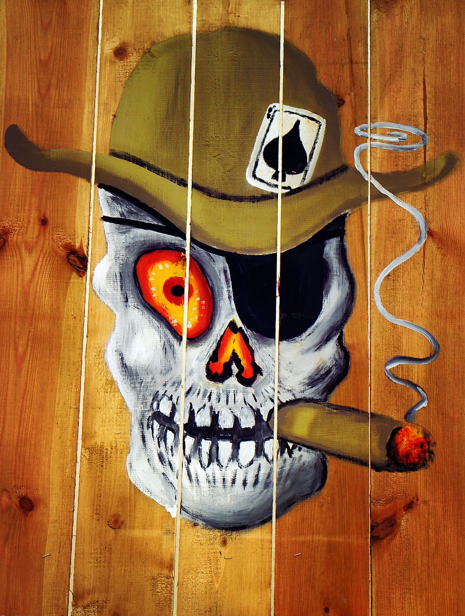 skull and crossbones, head, graffiti, smoking, cigar, poison, fatal, ill, unhealthy, skeleton