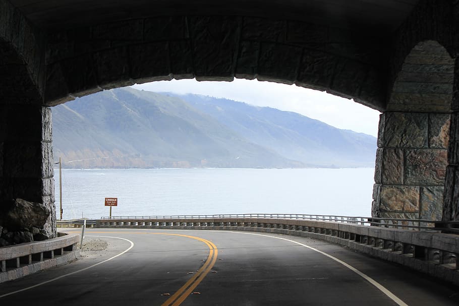 道路, トンネル, 出口, カリフォルニア, Sr1, 海岸, 高速道路, 橋-人工構造物, 交通機関, 複数の車線高速道路