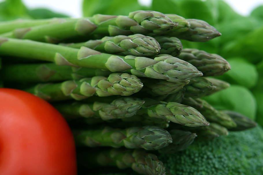 closeup, foto, hijau, sayur-sayuran, nafsu makan, asparagus, brokoli, kalori, katering, ceri