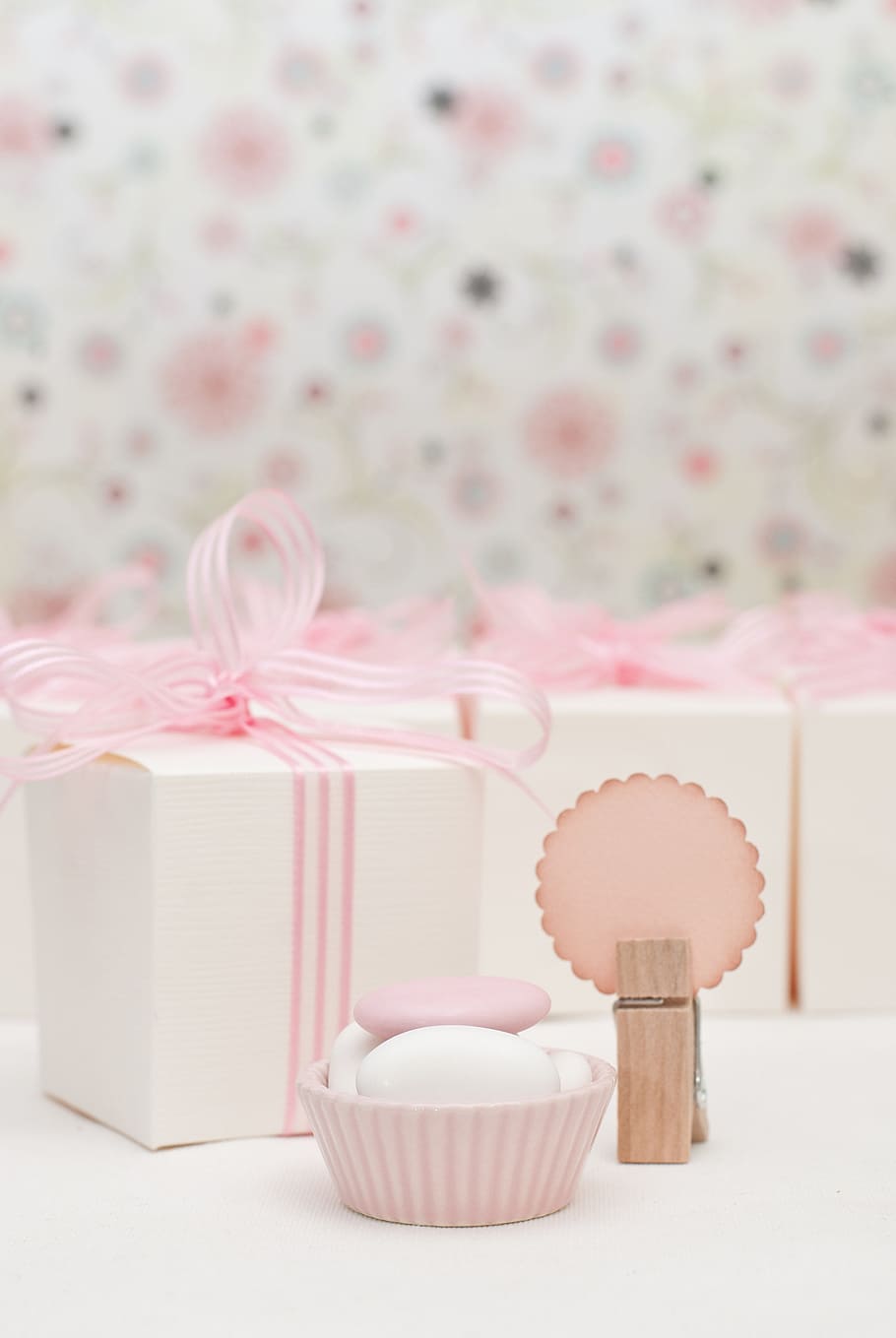 gift boxes, table, festival, dragees, easter, still life, sweet food, celebration, sweet, pink color