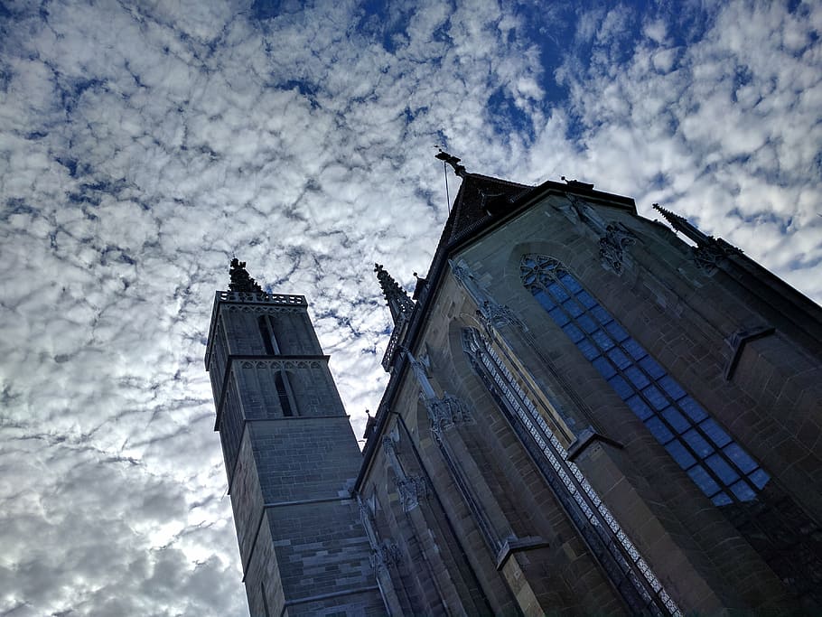 church, rothenburg of the deaf, st jacob's church, clouds, architecture, built structure, building exterior, cloud - sky, low angle view, sky