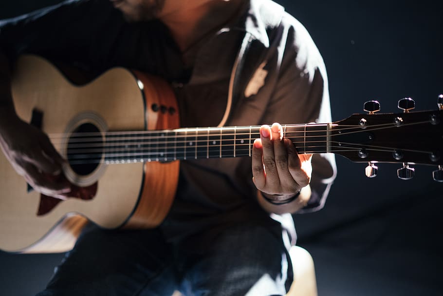 guy, man, male, people, music, musician, play, guitar, instrument, light