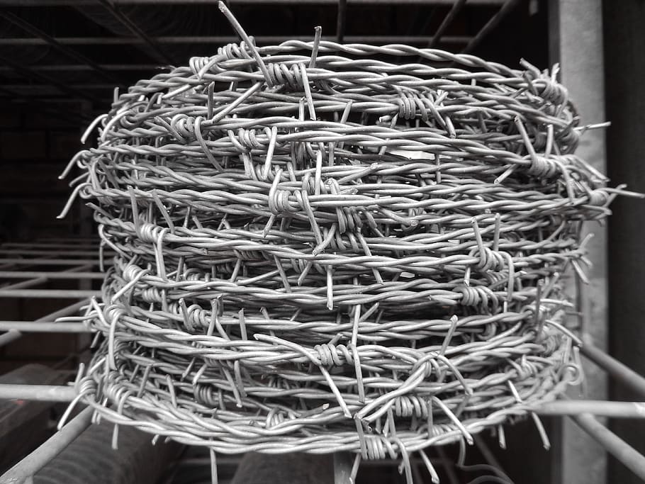 barbed wire, roll barbed, metal, spur, wire, fence, close-up, tangled, cable, connection