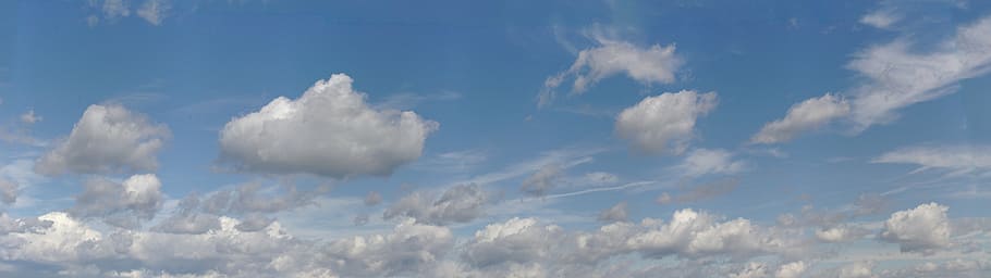曇り空, 空, 雲, パノラマ, 青空, 積雲, ワイドスクリーン, 覆われた空, 雲の形, 風景