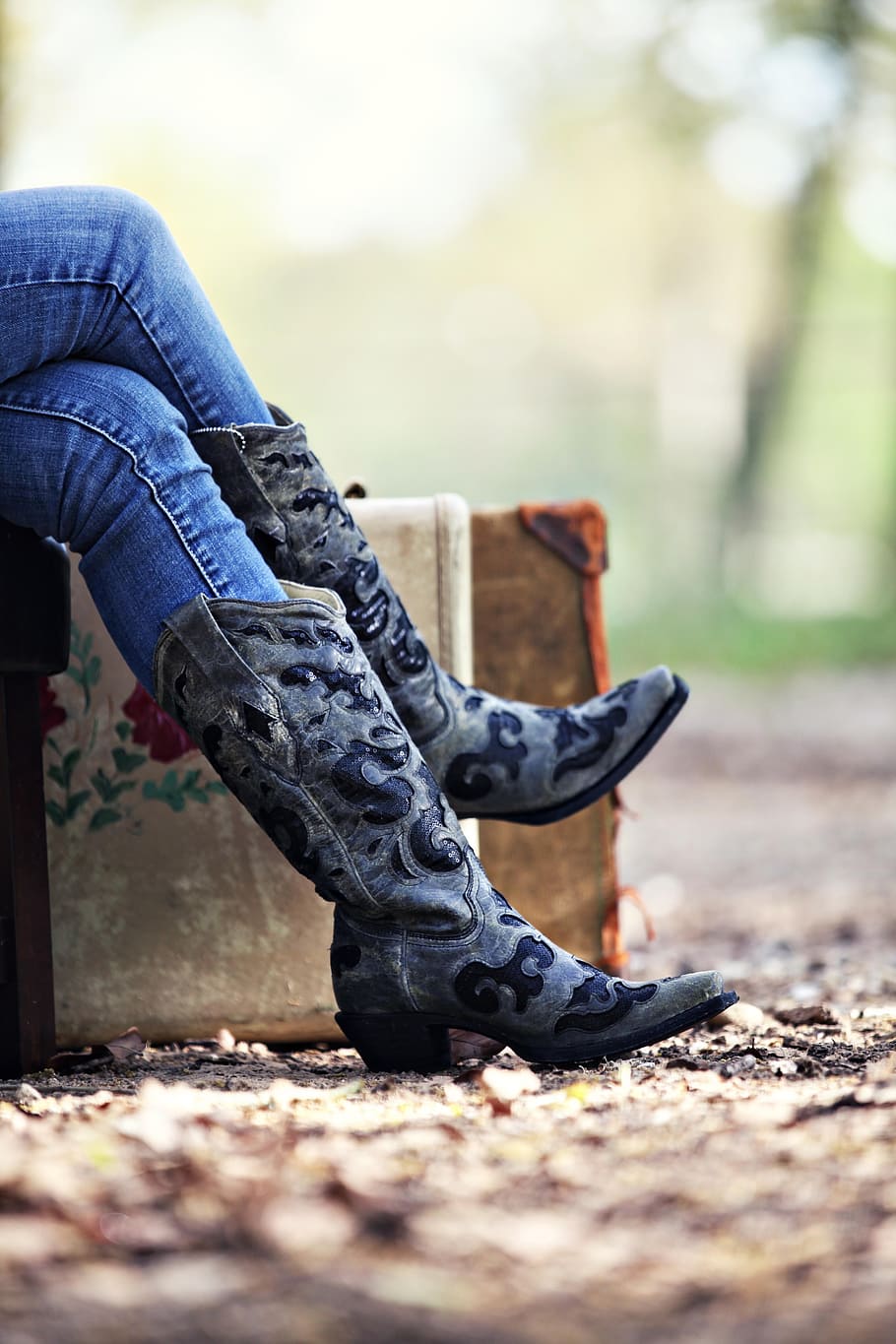 Boots, Leather, Cowgirl, Country, leather boots, outdoors, boot, shoe, jeans, people