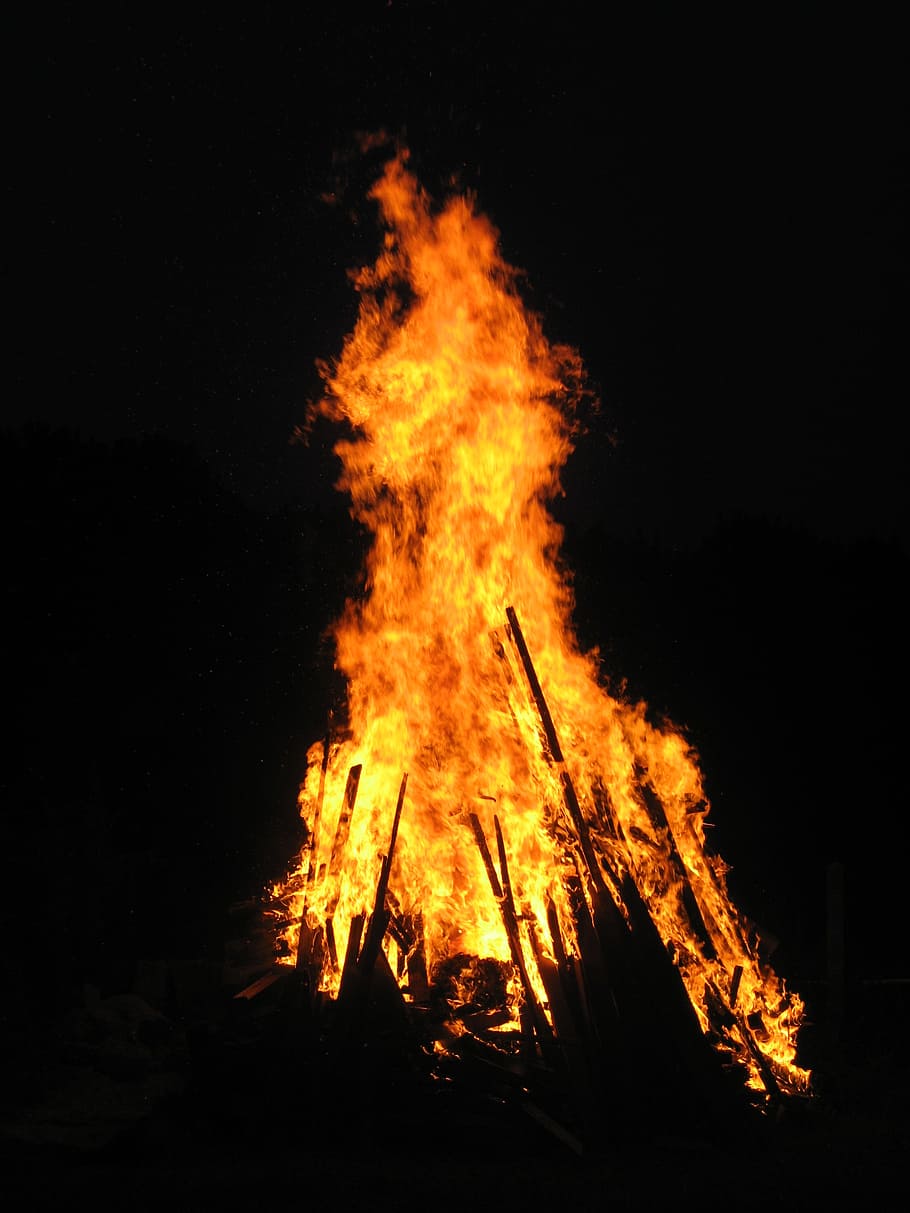 bonfire, taken, night time, fire, flame, wood fire, easter fire, campfire, burning, fire - natural phenomenon