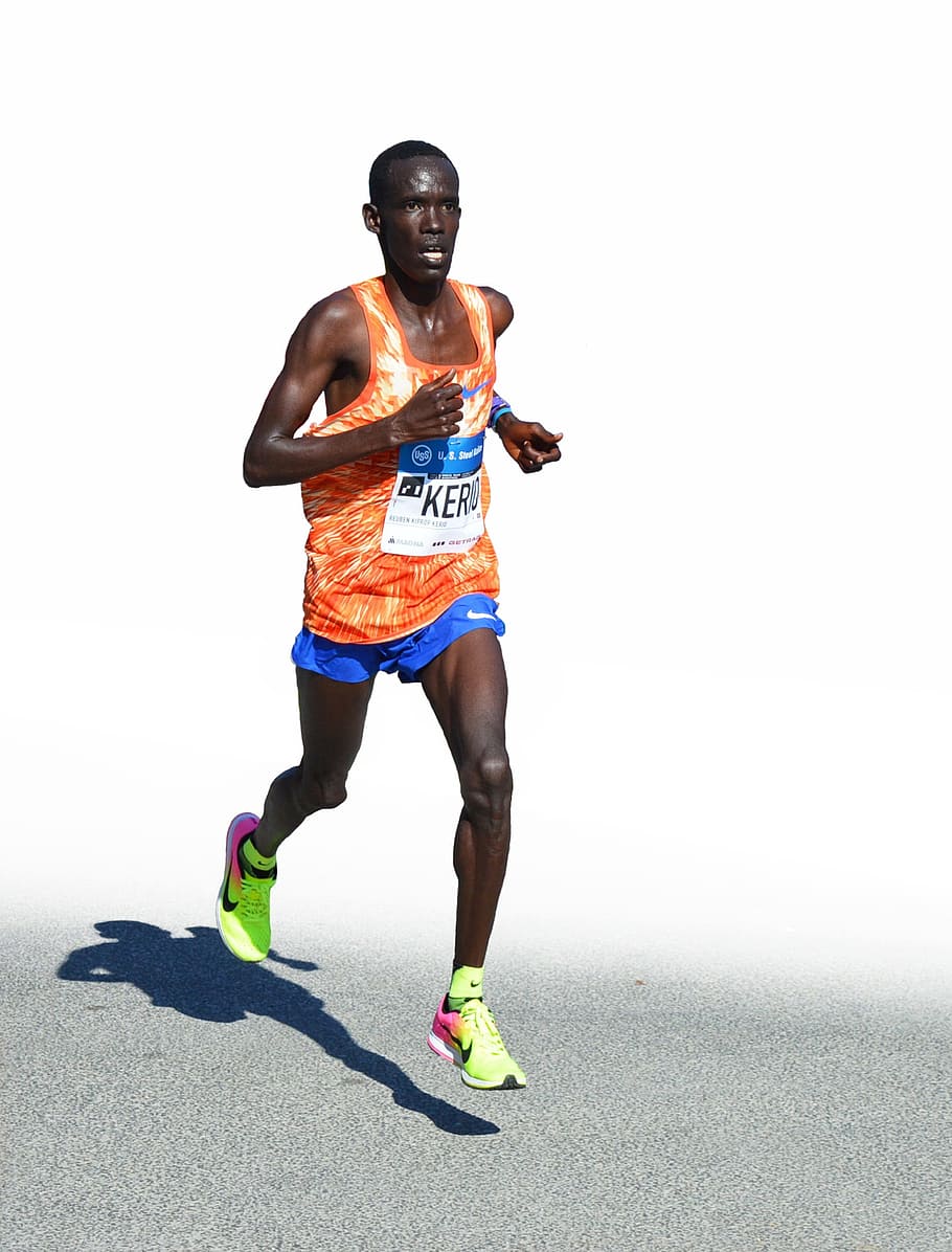 marathon, runner, sport, compete, man, black, kenya, africa, winner, fly