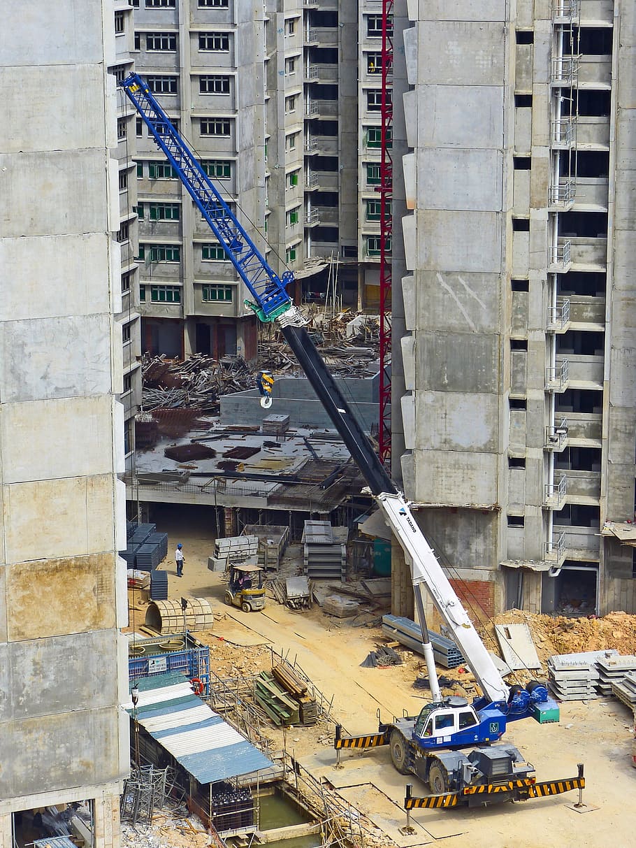 construcción, grúa, construcción de edificios, arquitectura, edificio, equipo pesado, metal, sitio de construcción, vivienda, singapur
