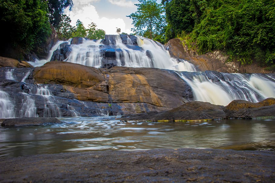 waterfall, water falls, s, water, nature, stream, river, sri lanka, deniyaya, tree