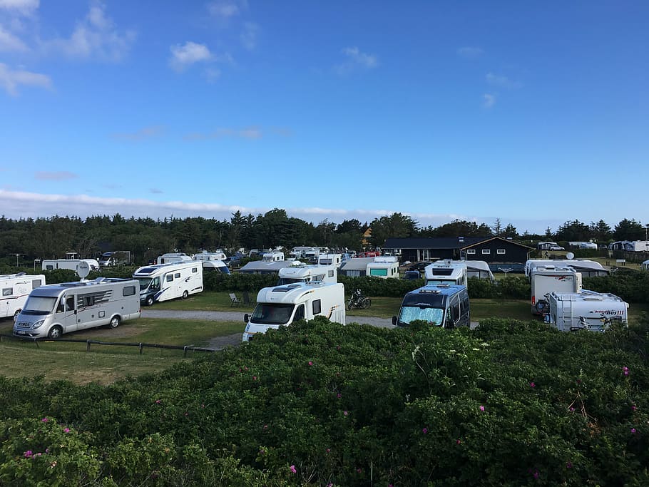 vehicles, parked, green, rtoad, camping, mobile home, holiday, tourists, campsite, outdoor