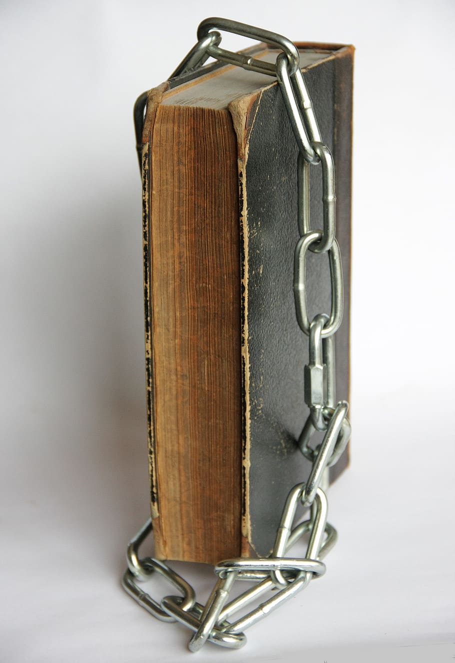 old, antique, book, bible, steel, chain, closed, vintage, metal, paper