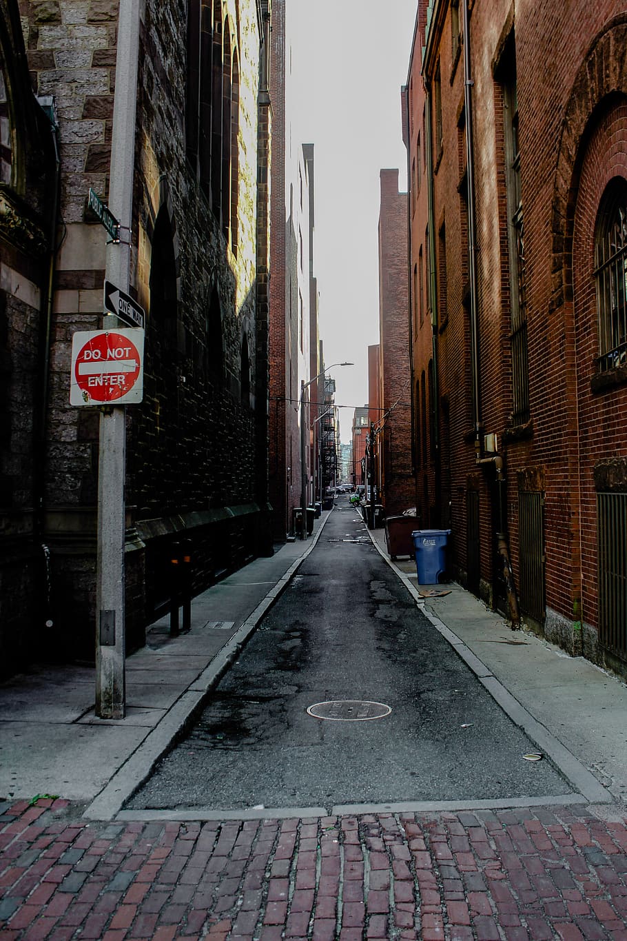 alley, city, street, downtown, brick, cobblestone, buildings, deserted, exterior, urban