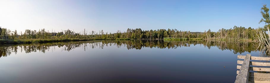 pfrunger castle hamlets of ried, riedsee, platform, view, lake, mirroring, observation deck, horizon, sky, water