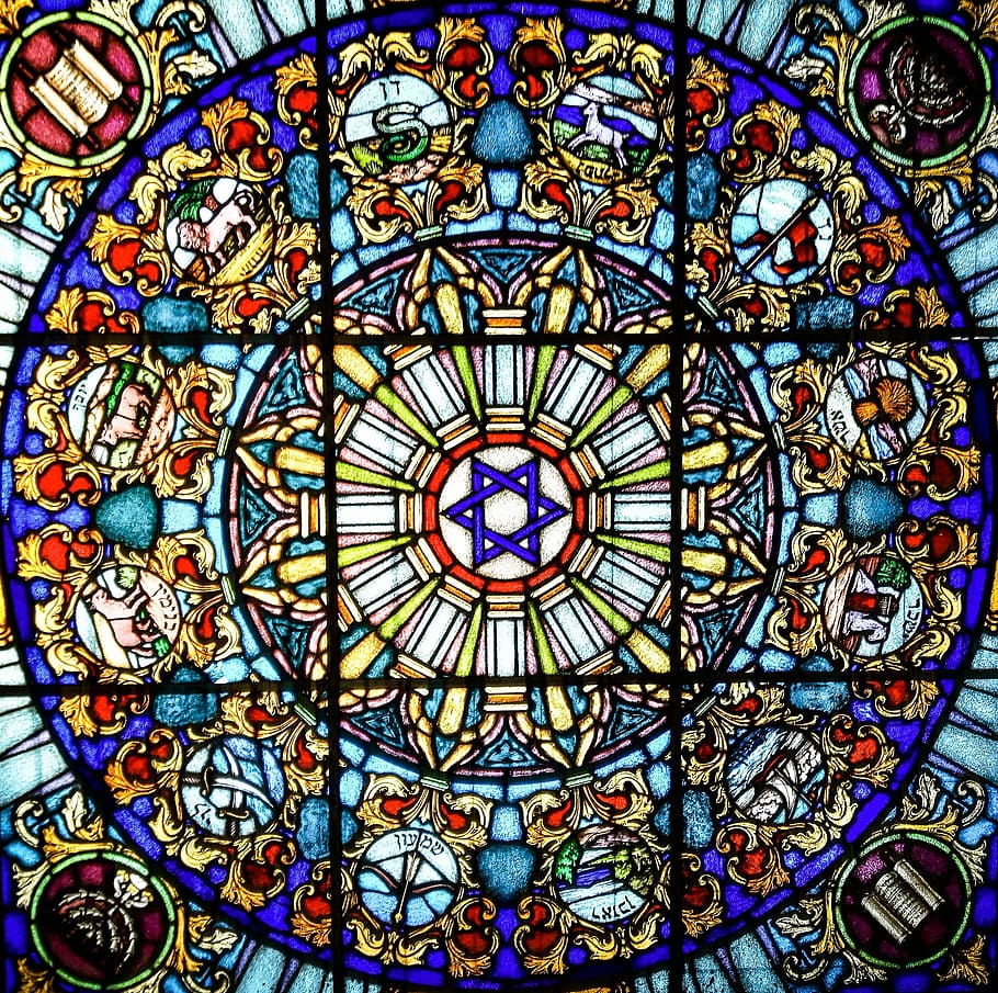 ステンド, ガラスの壁の装飾, ビタージュ, ステンドグラス, 教会の窓, 星, デビッドの星, 建築, 信仰, ガラスの窓