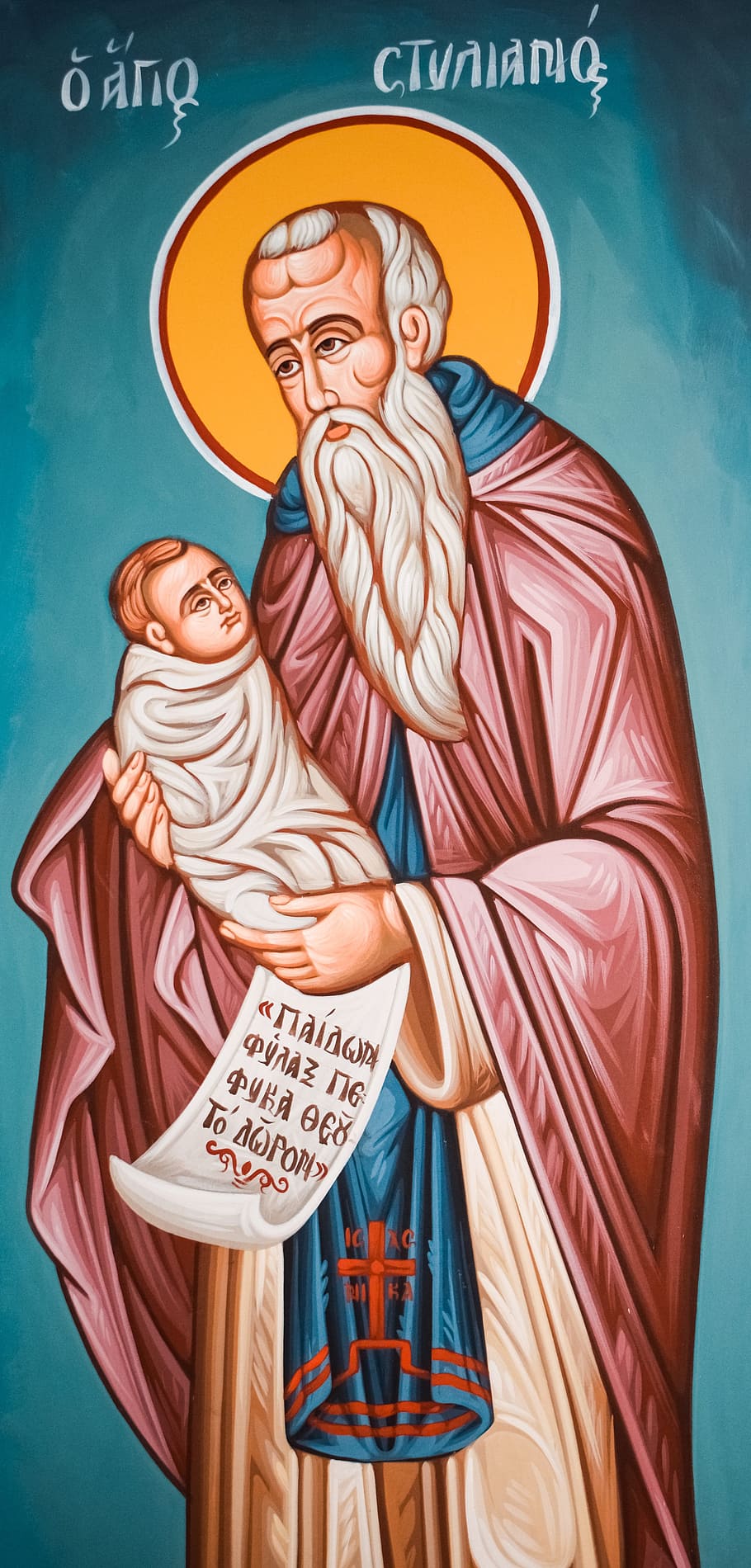 Stylianos, Baby, Protector, ayios stylianos, saint, baby protector, iconography, painting, church, religion