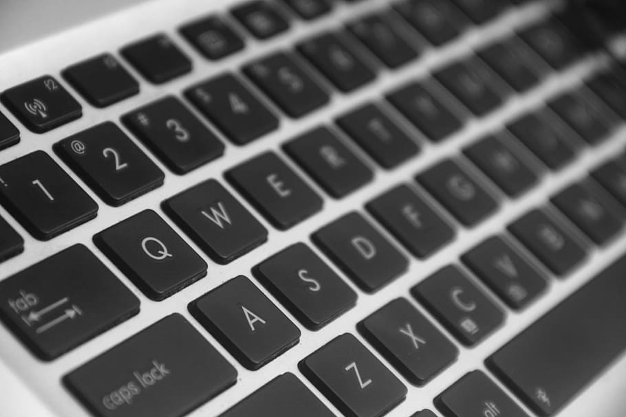 Keyboard, Laptop, Black And White, black, white, computer, technology, enter, type, button