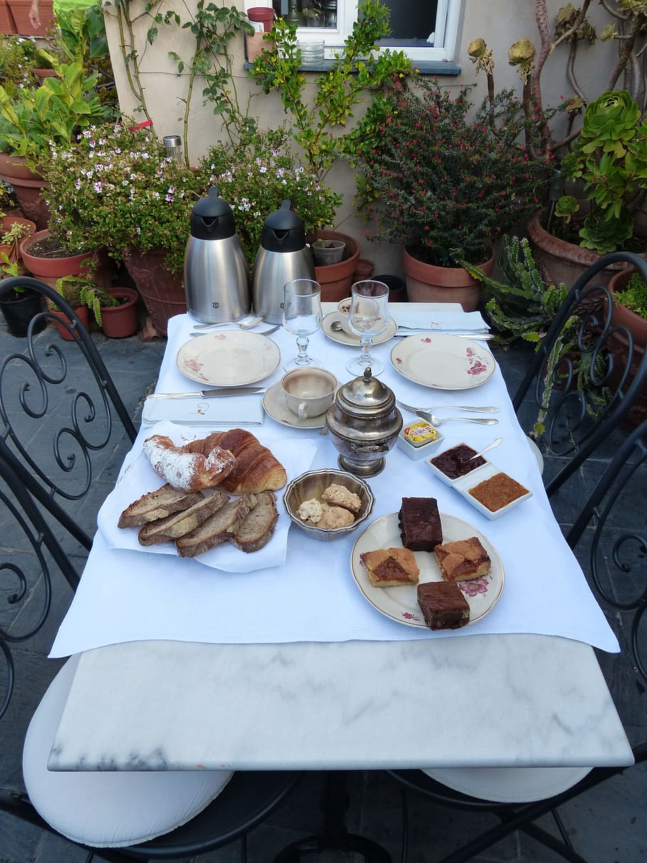 Breakfast, Table, Eat, Hunger, breakfast table, morning, covered, holiday, enjoy, roof terrace