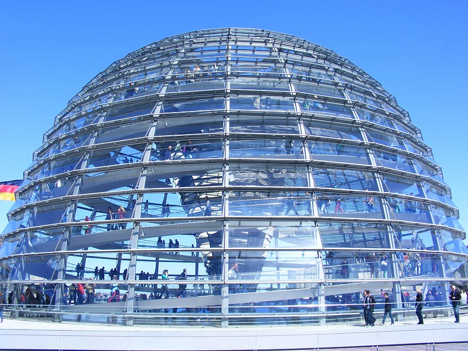 Reichstag, Berlin, Dome, Capital, government district, germany, building, modern, architecture, blue