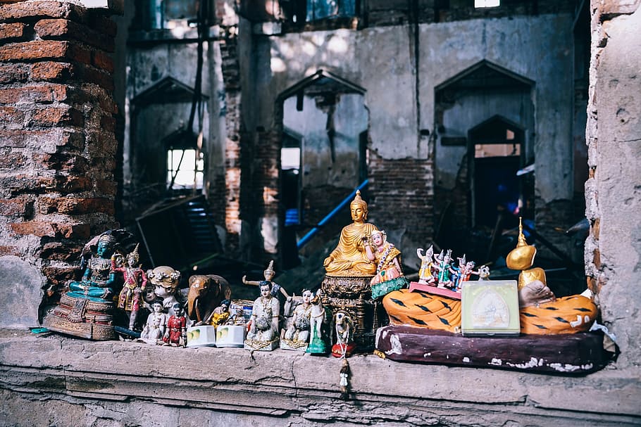 assorted, figurine lot, outdoor, ancient, art, asian, buddha, buddhism, buddhist, craft