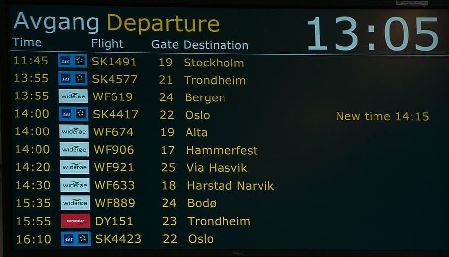 avgang departure 13:05 chart, airport, departures, display, panels, flights, aircraft, number, communication, technology