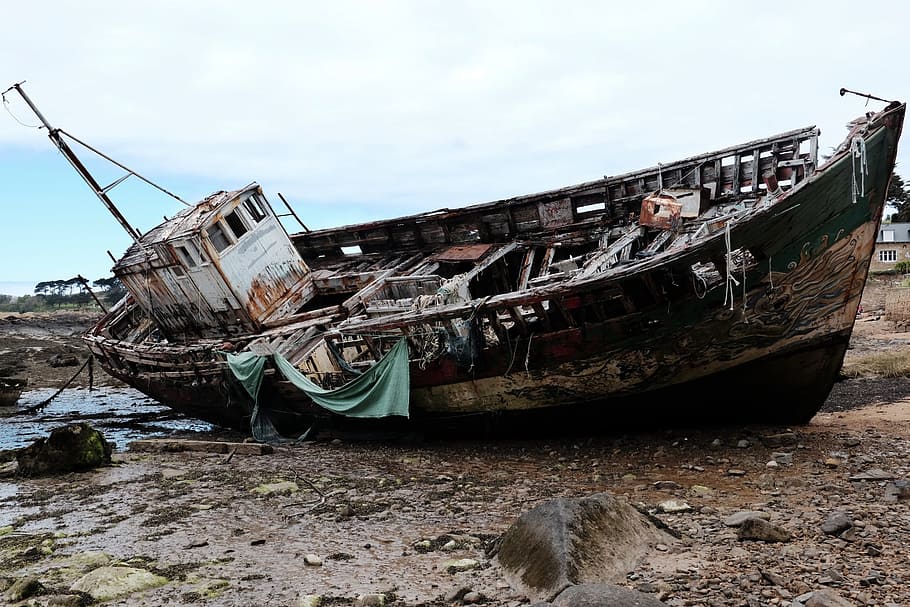 Barco, Naufrágio, Navio, Praia, embarcação náutica, afundando, destruição, abandonado, danificado, transporte