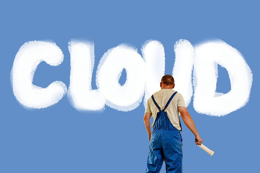 man painting cloud, cloud, cloud computing, man, painter, house painter, sky, paint, data store, capacity